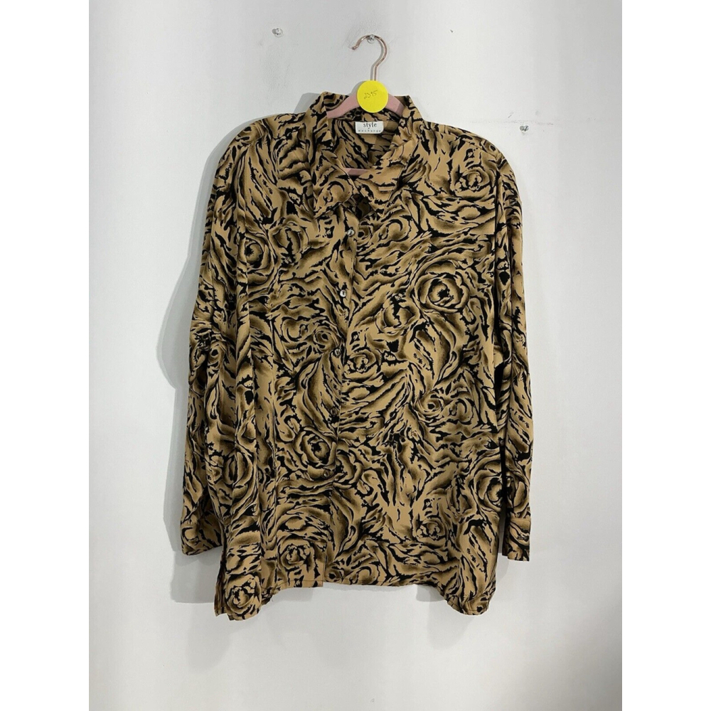 Womans Style Exchange 3X Brown Black Geometric Button Up Blouse